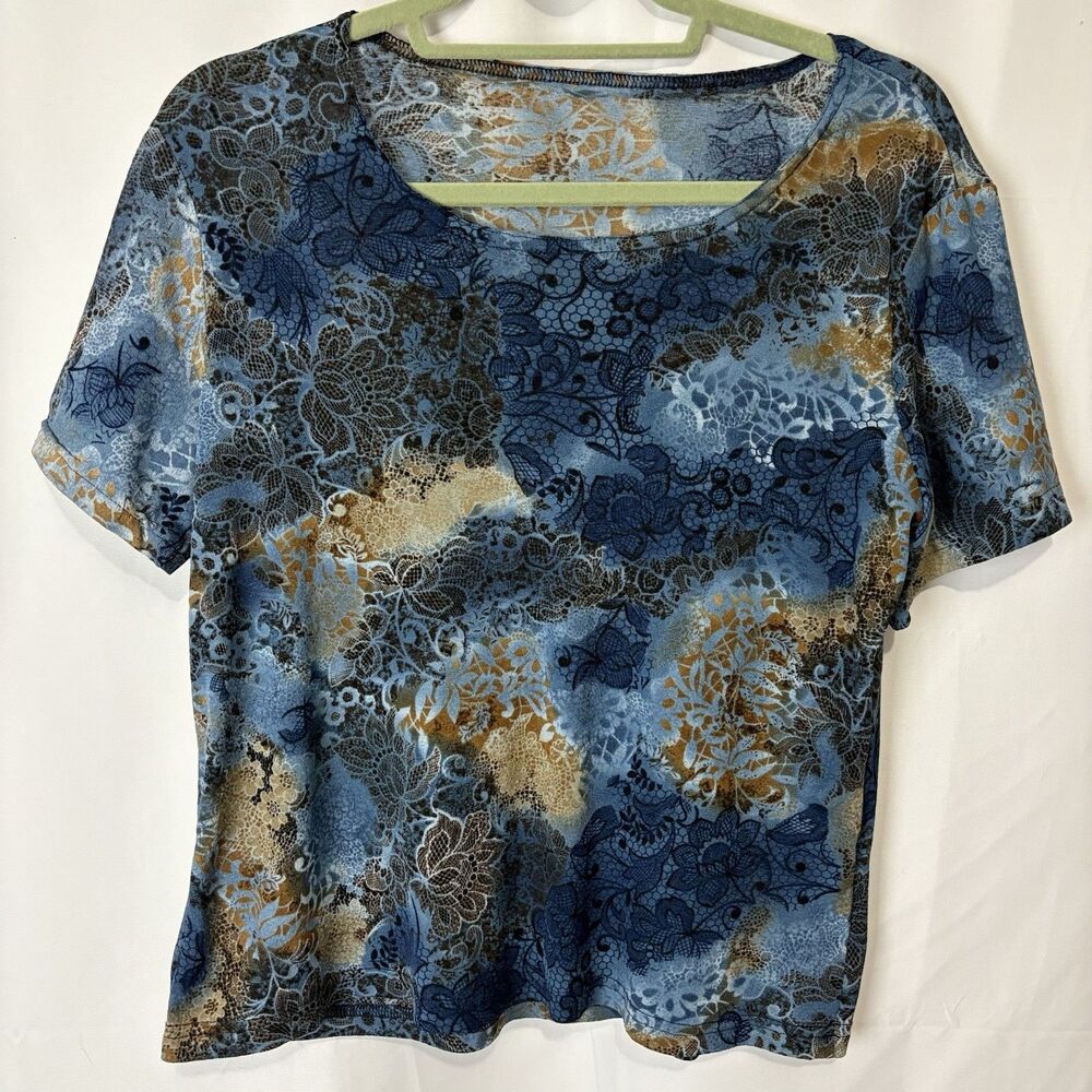 Flower Artsy Mesh T-shirt Top Fairy Grunge Y2K Vintage Sz Large Goth Stretch USA
